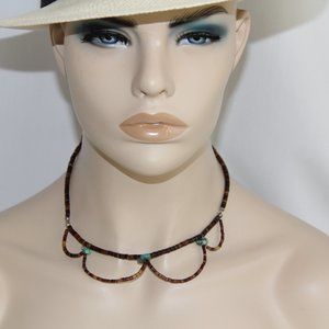 Sterling Silver Heishi Bead Turquoise Chunk Choker Necklace